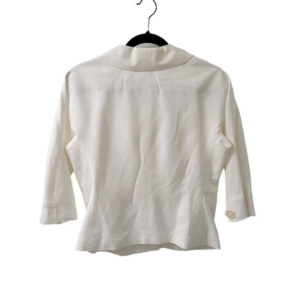 David N Off White Long Sleeve Button Up Collared Jacket Women's Petite 6P 1036 - Picture 3 of 5